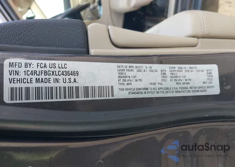 2020 Jeep Grand Cherokee Limited 4X4 z USA, uszkodzony, nr VIN 1C4RJFBGXLC436469